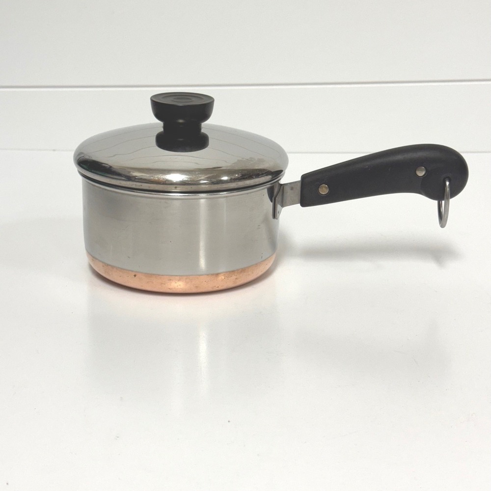 Vintage Revere Ware Copper Bottom Pot - 1 Quart 4 cup double ring logo- pre 1968